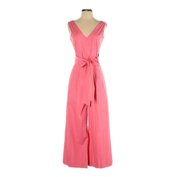 NWT J.Crew Wrap-tie Jumpsuit in Bright Coral Pink Cotton Poplin Jumper 2 128