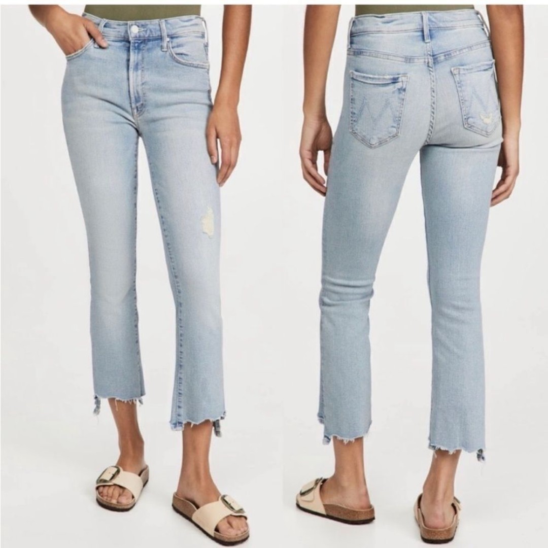MOTHER Mid-Rise The Insider Crop Step Chew Leg Jeans in Outerspace Wash, 24
