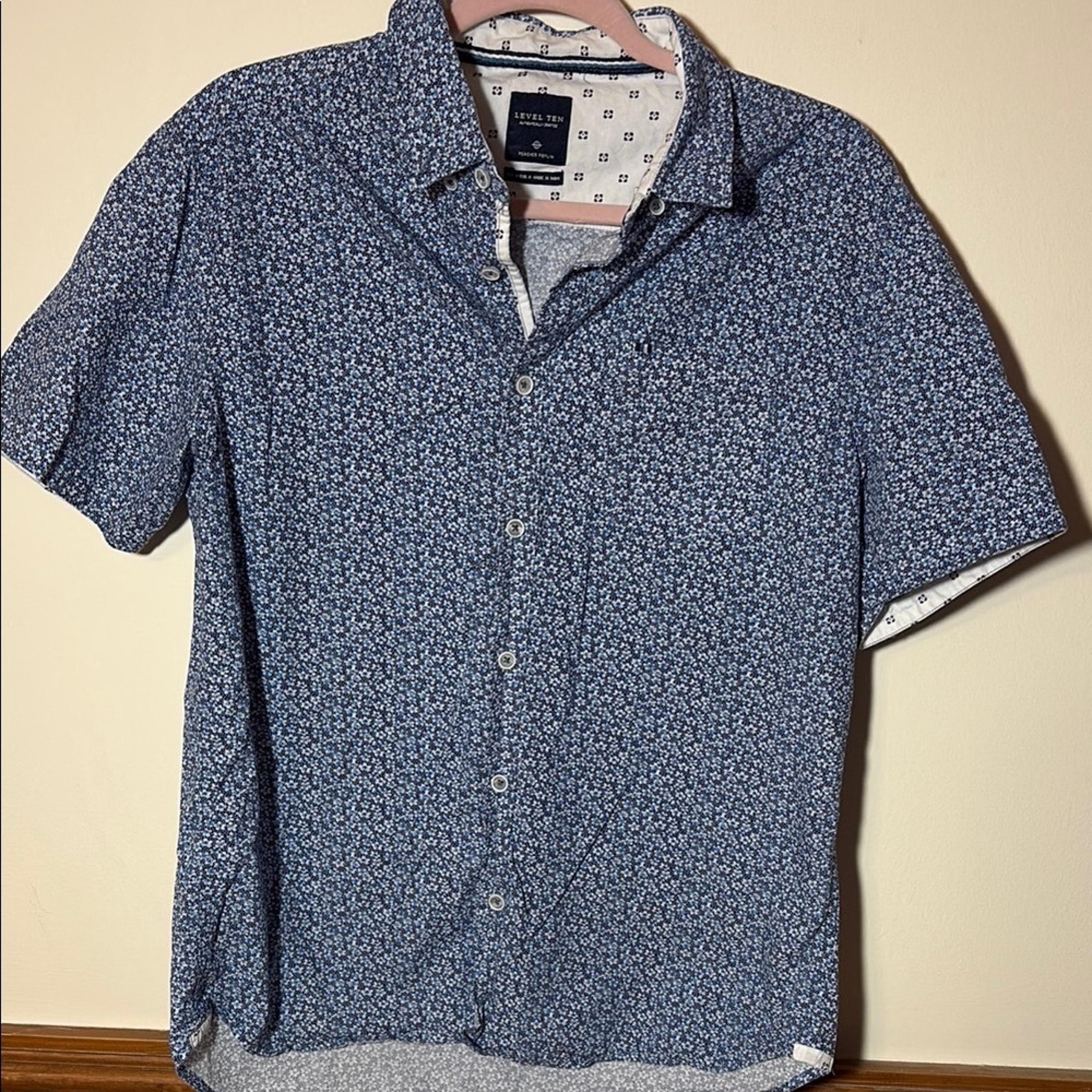 Blue Casual Button Down Shirt Short Sleeve