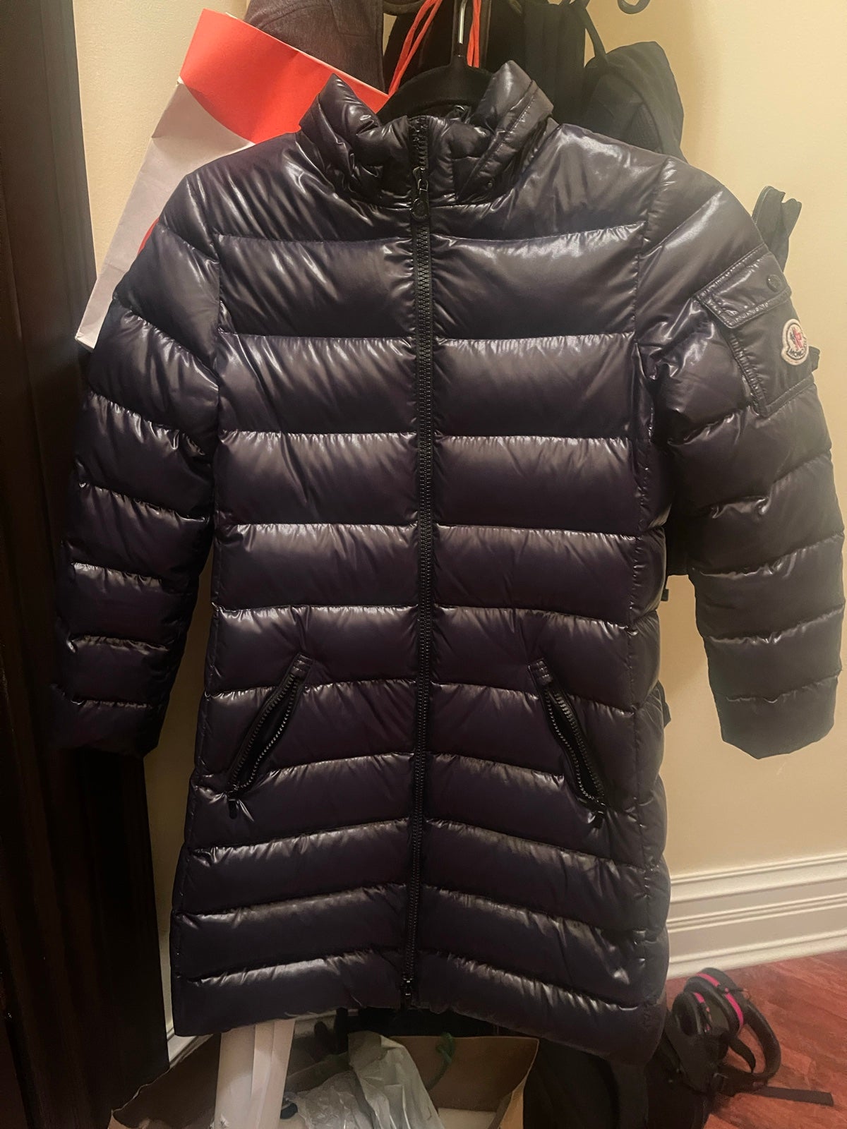 Girls size 10 Moncler navy coat mid length