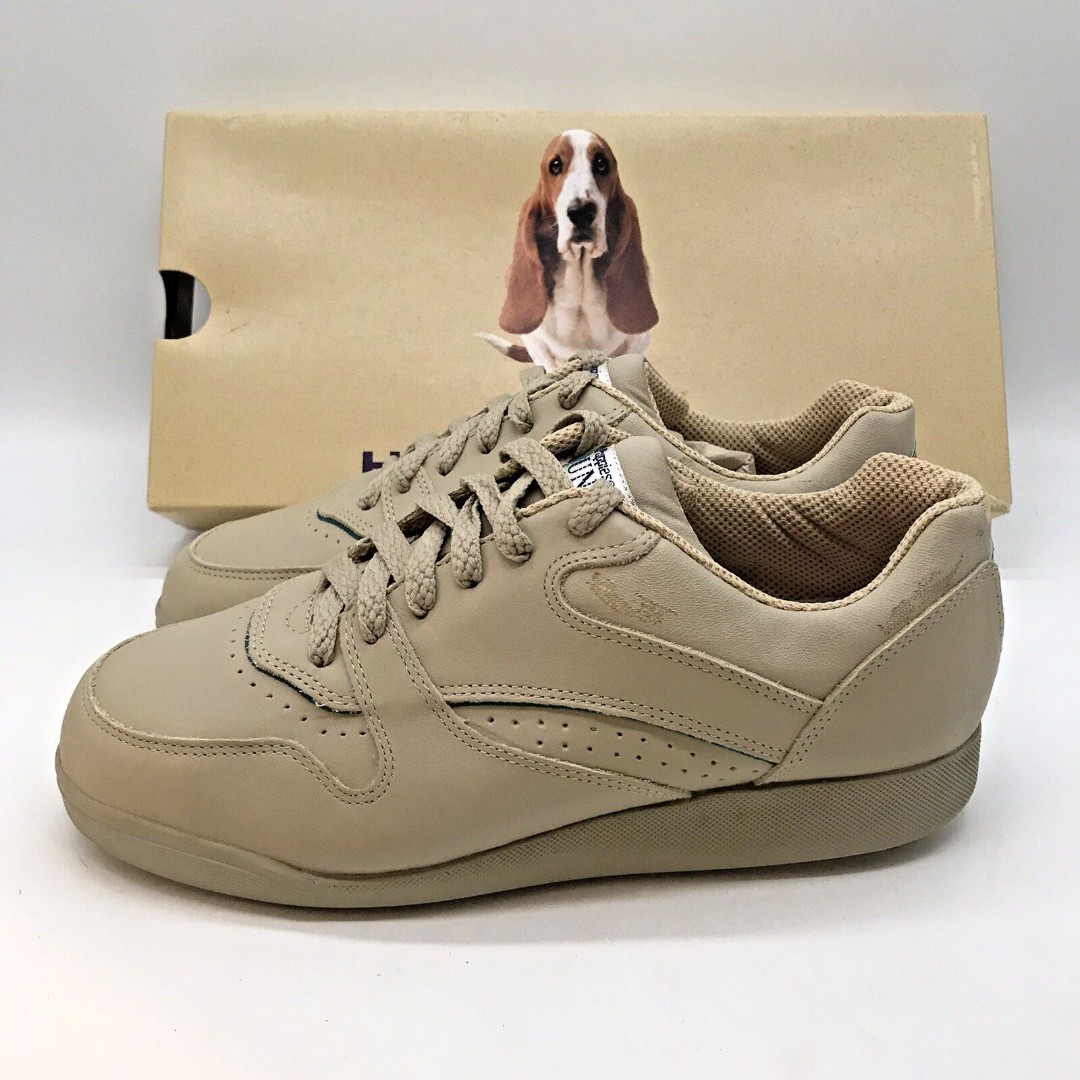Hush Puppies Upbeat Bounce Walking Shoes Women 7EW Stone Leather Lace Up Low Top