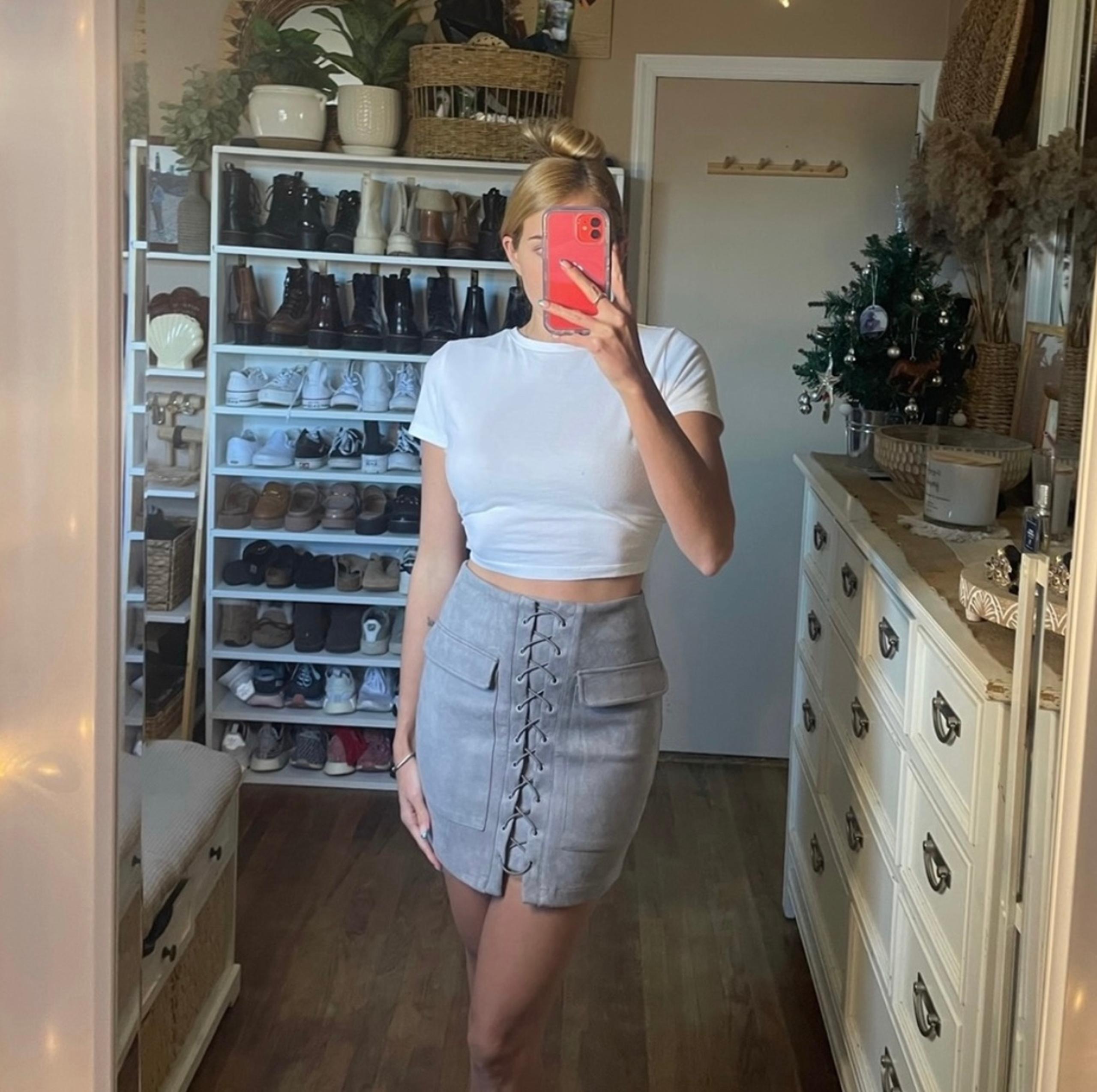 Nasty Gal lace up faux suede grey skirt