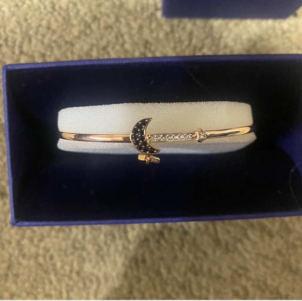 Swarovski Crystal Duo Moon Black Rose Gold-Tone Bangle