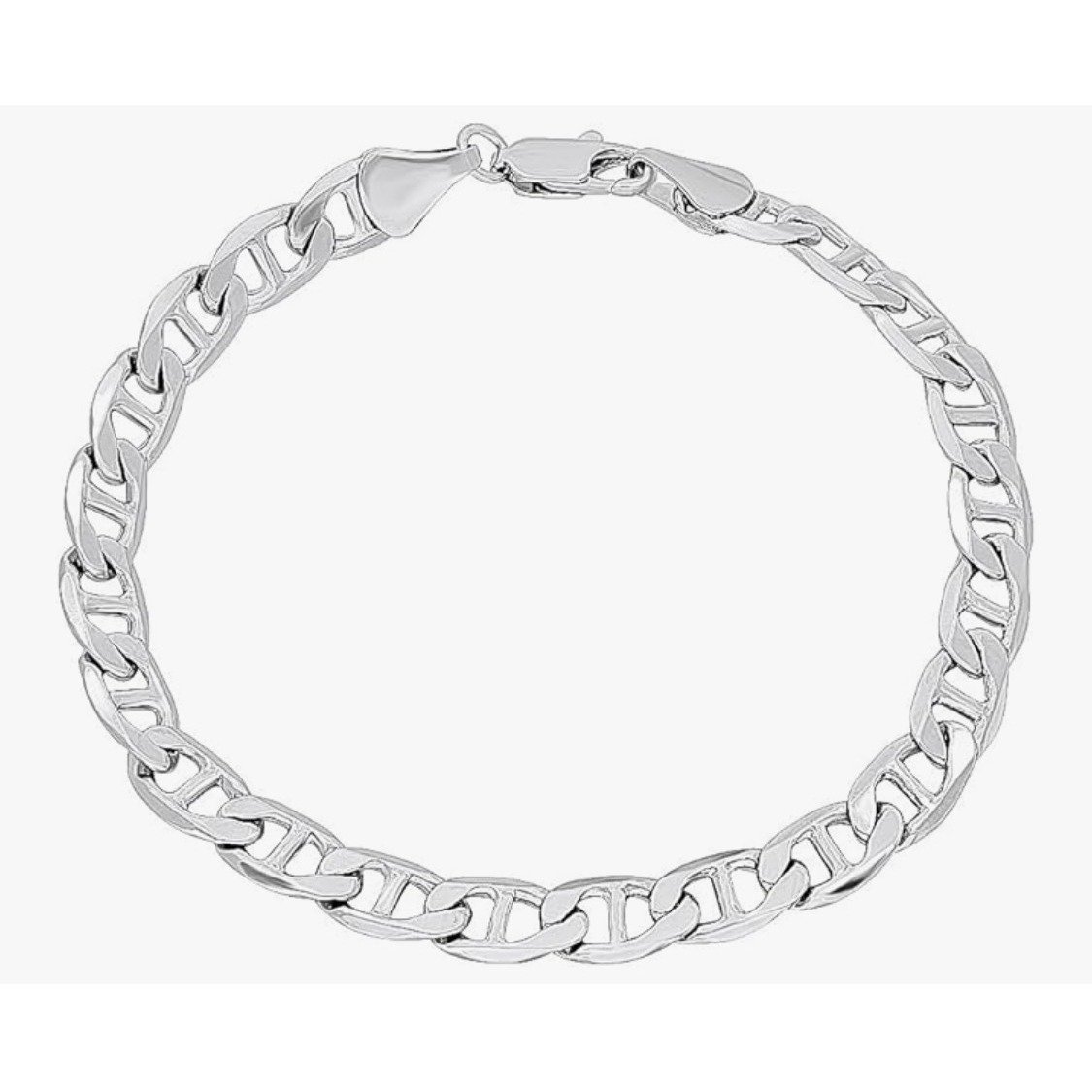 NEW Rhodium Plated S925 Flat Chain Mariner Link Bracelet Women's Jewelry, 8