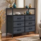 6 Drawers Dresser With Shelf Fabric Gray Organizer Bedroom Cabinet Furniture