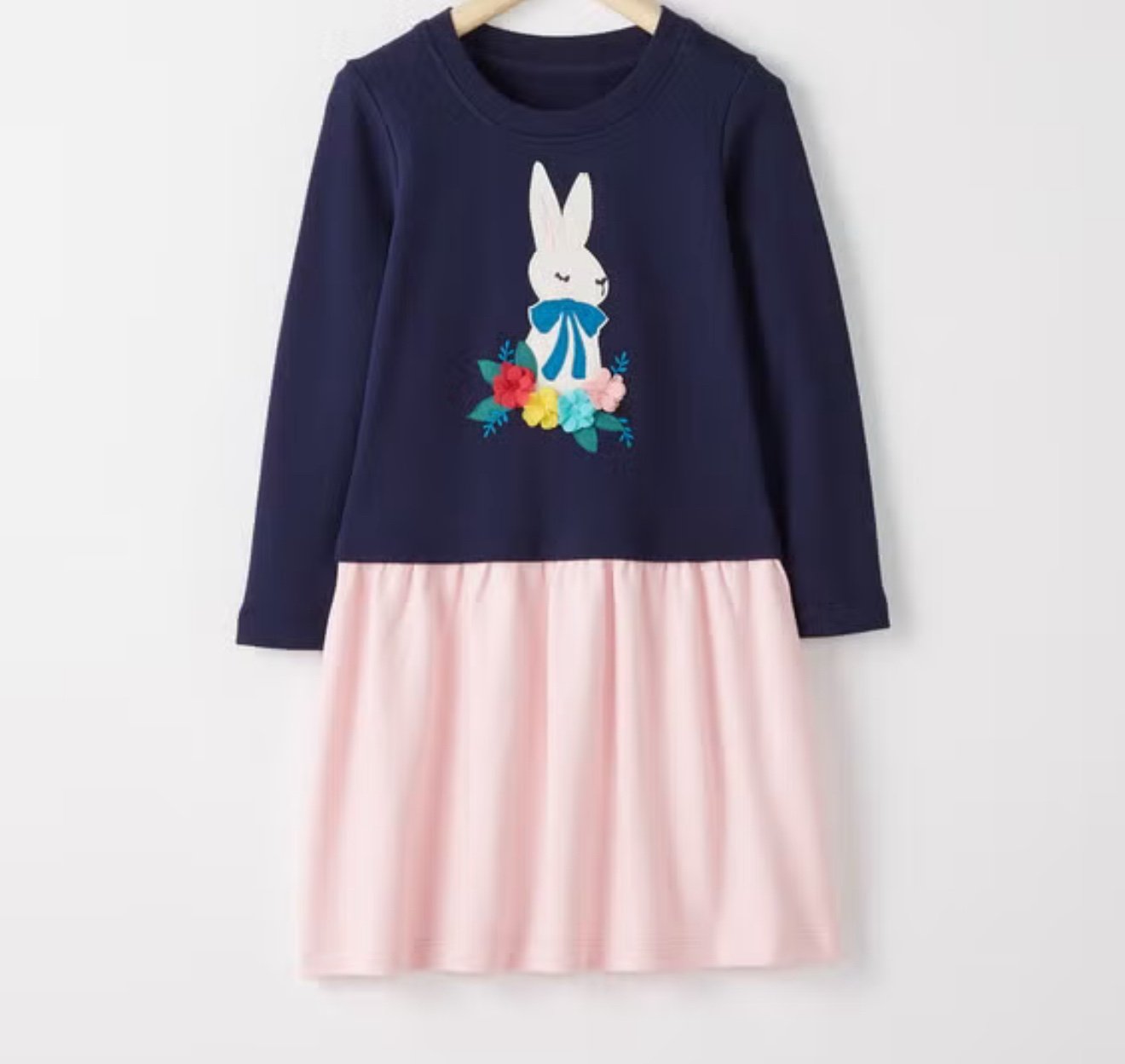 Hanna Andersson Navy and Pink Kids Dress with Bunny Design Sz 110cm