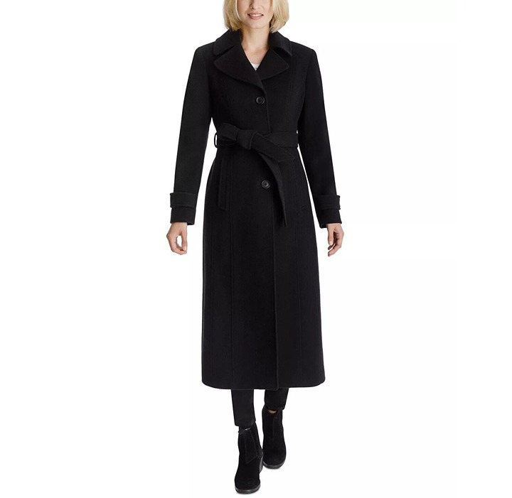 Jones New York Single-Breasted Belted Coat Black