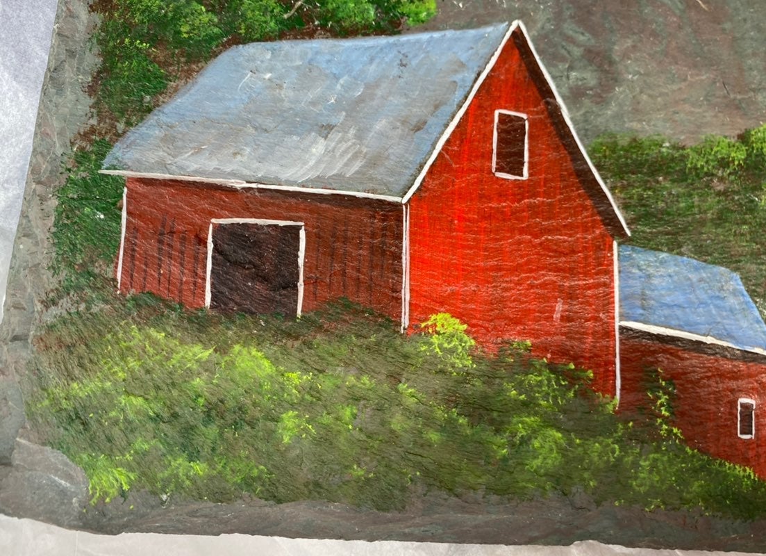 Signed! Local Artist Hand-Painted Barn Art Painting on Slate