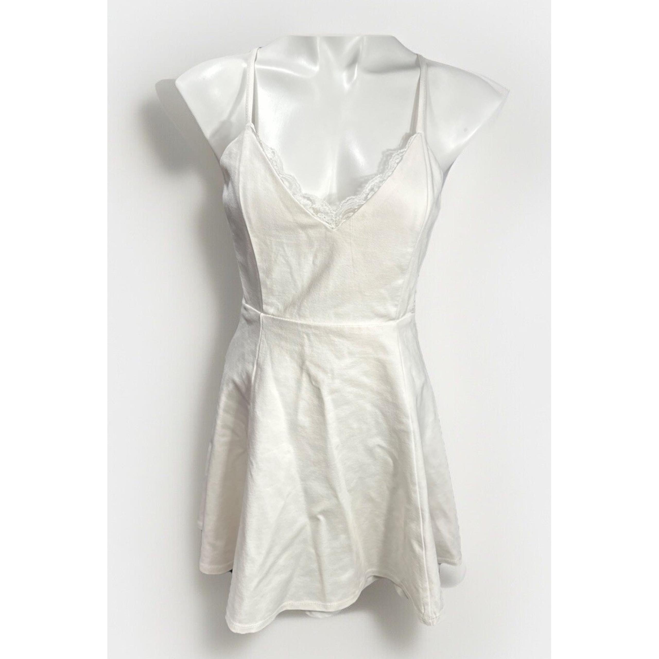 Size Large Mini Open Lace Back Dress White Party Club - Lush