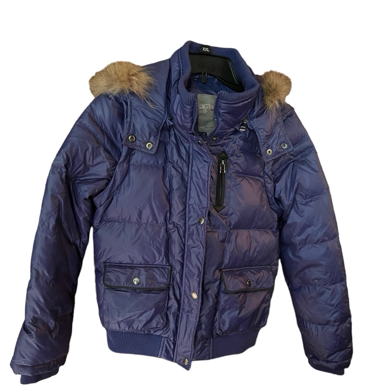 Active semur medium hooded blue jacket