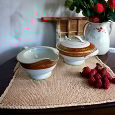 Noritake Goldhill China 6613 Sugar Bowl & Creamer Set Rusty Red Gold Floral 1960