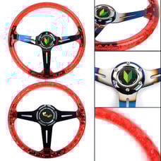 NEW JDM LEAF Universal 6-Hole 350mm Deep Dish Red Crystal Bubble Steering Wheel