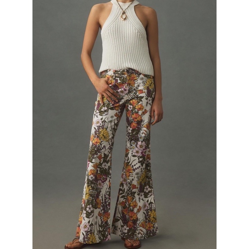 Wrangler Wanderer Flare Jeans Floral Size 25x34 Anthropologie FP Festival NWT