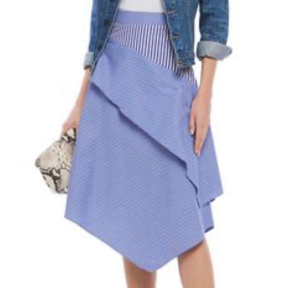 MAJE blue stripe ruffle midi skirt