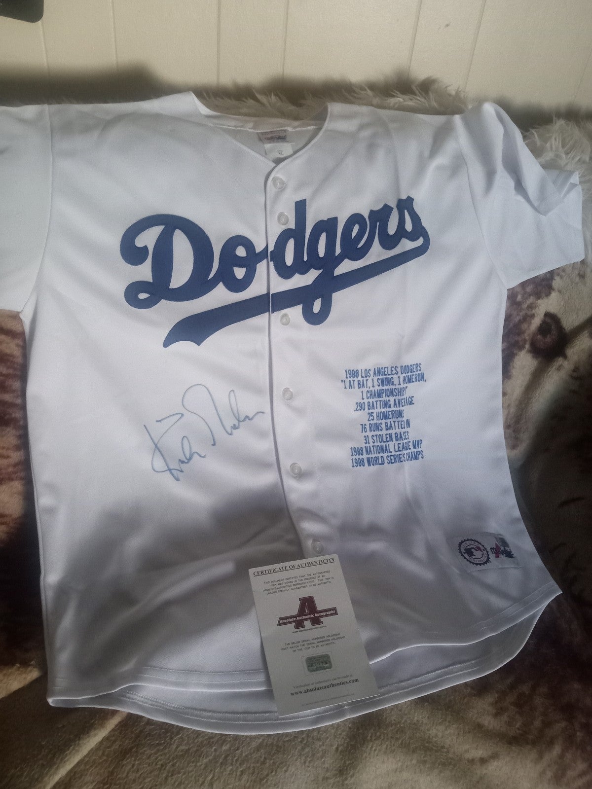 Kirk Gibson walk off home run autographed LA Dodgers Jersey