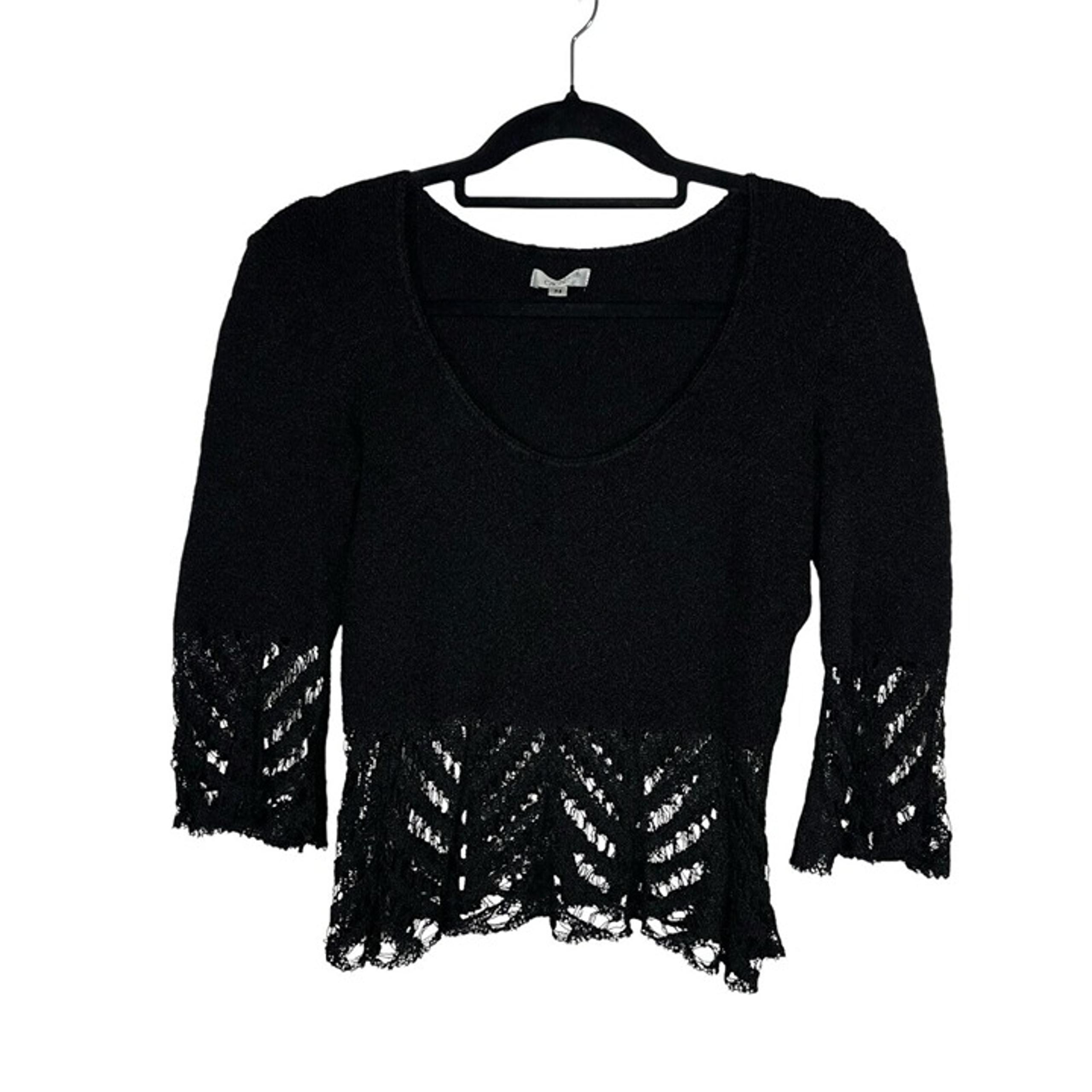 Vintage Cache Black Lacey Trim Top Women’s Size Medium Thick Knit Beautiful