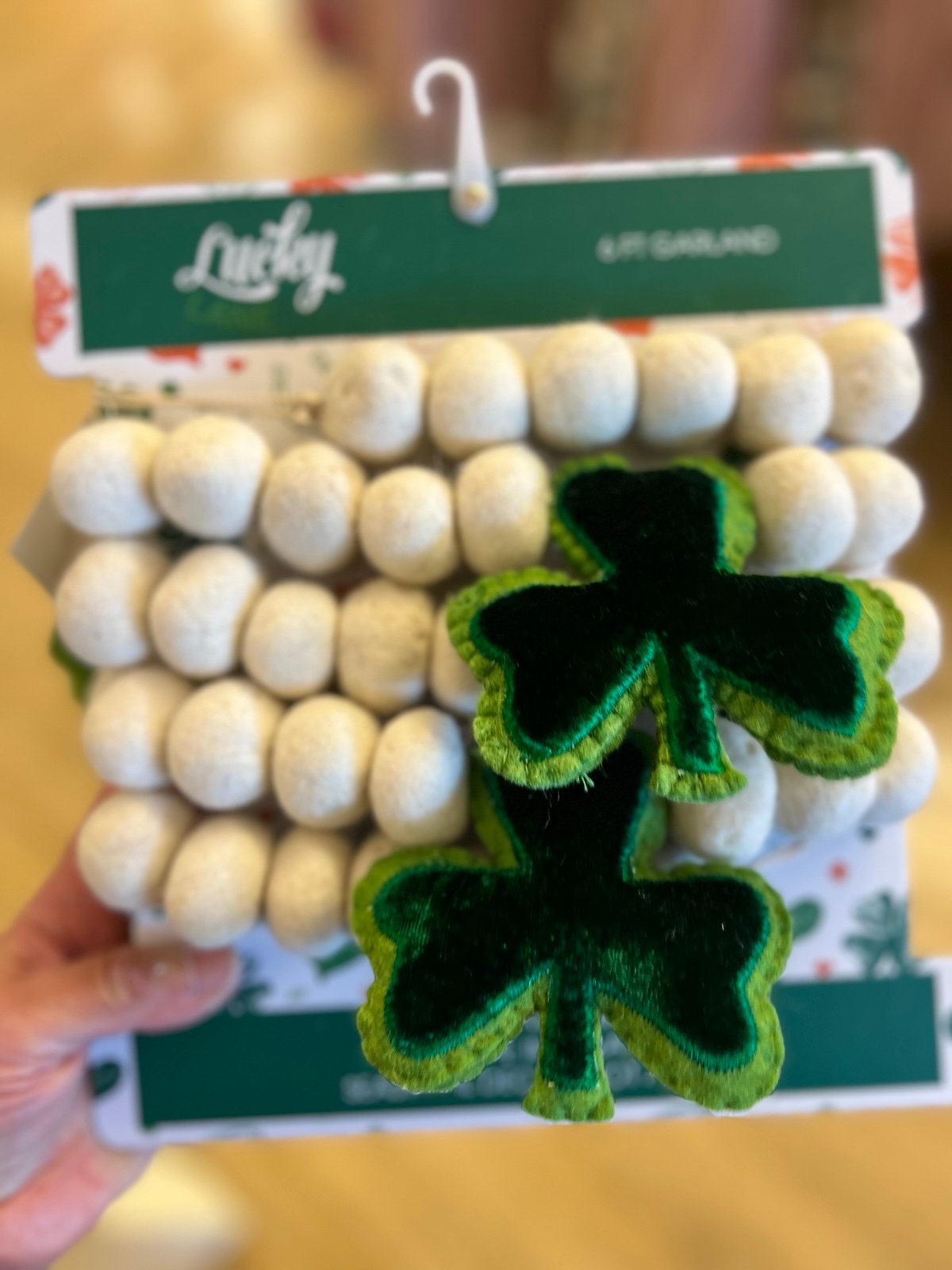 Wood felt. Wooden Shamrocks garland.
