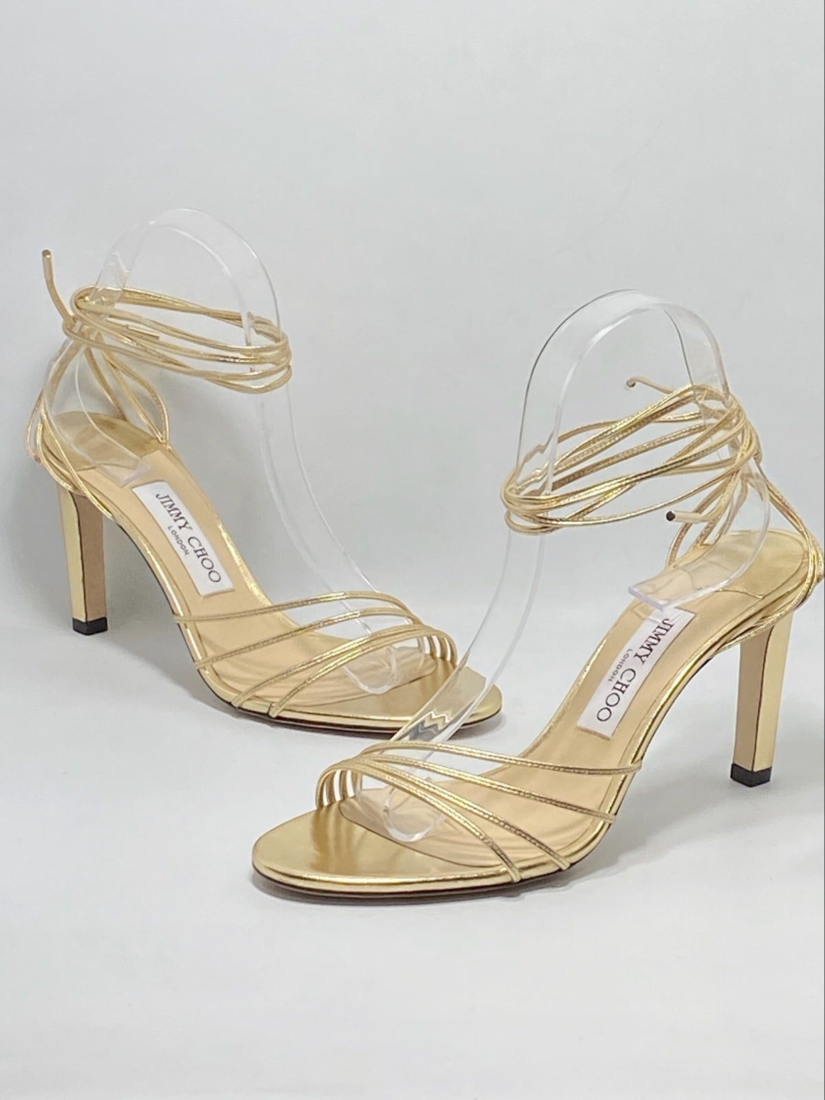 Jimmy Choo Antia Metallic Leather Ankle-Tie Sandals size 38.5