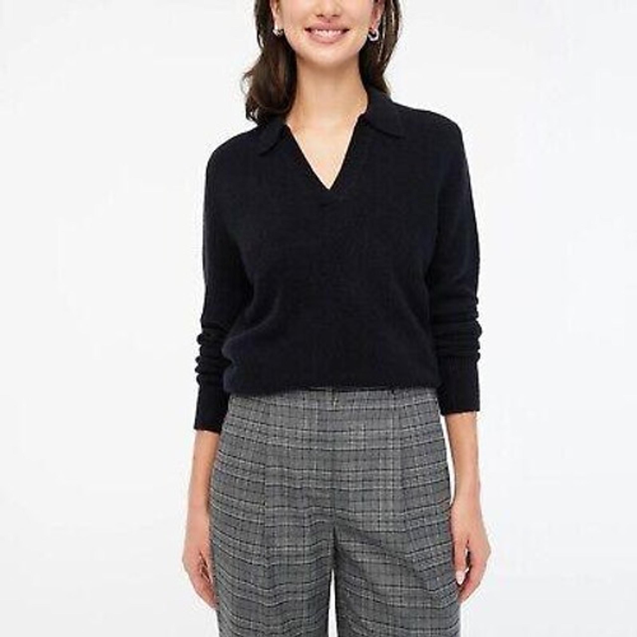 NWOT NEW J. Crew Extra-Soft Polo Sweater V-Neck Long Sleeve Knit Top Black XS