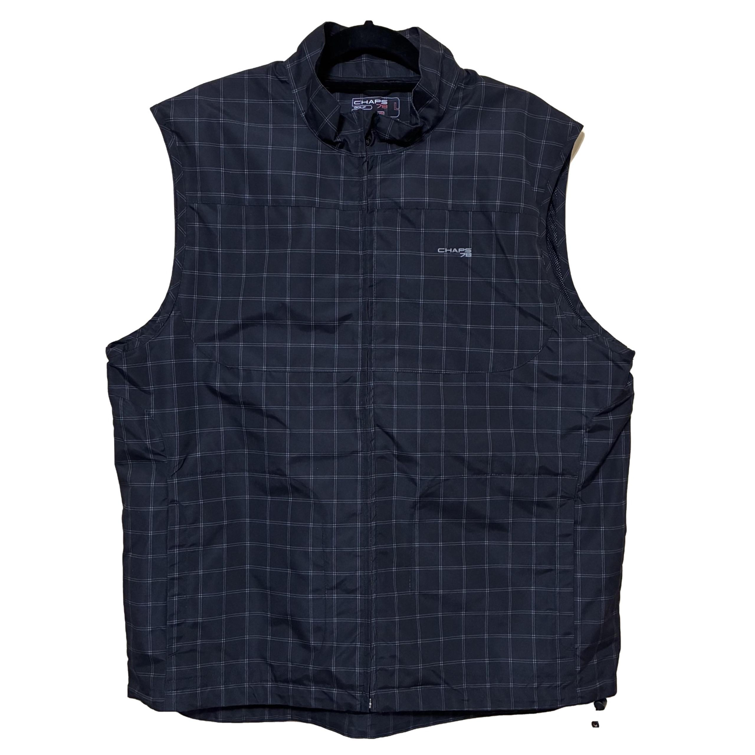 Chaps Golf 78 Stay-Dry Full Zip Vest Men’s L Black Plaid Windbreaker
