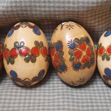 Set of 4 Hand Painted Polish Pisanki Pyrographic Wood Eggs