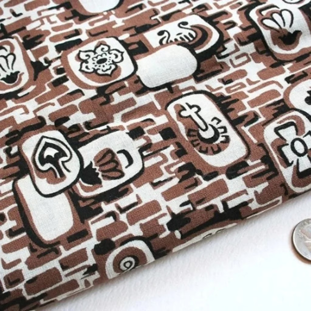 Mid century modern atomic fabric 4 yards black brown white rayon cotton blend