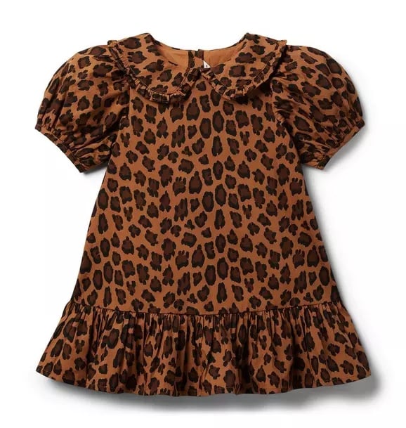 Janie And Jack Leopard Puff Sleeve Short Dress Peter Pan Collar 100% Cotton Sz 5