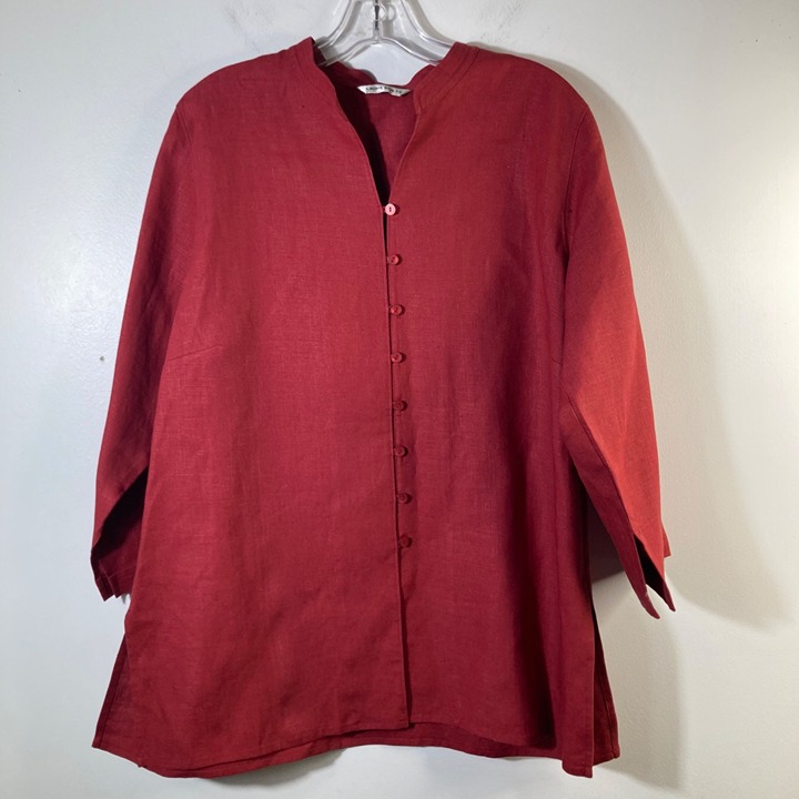 Womens Vintage Laura Ashley V Neck Linen Button Tunic 3/4 Sleeve XL