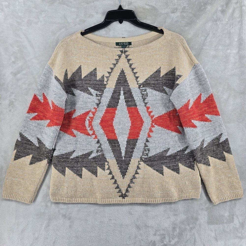 Lauren Ralph Lauren Women's Wool Blend Southwest Aztec Sweater Size Large