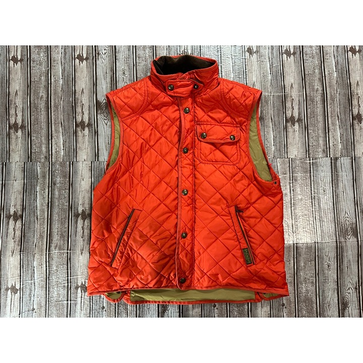 Polo Ralph Lauren Quilted Vest Jacket color Orange sz large Hunting Guide vintag