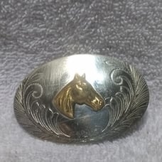Justin Silver Gold Engraved Horse Head Buckle Nickel Silver Great Vintage Shape