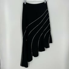 Nora Attalai Designer Knit Skirt France Studded Asymmetrical Hem 38 US 6 Black