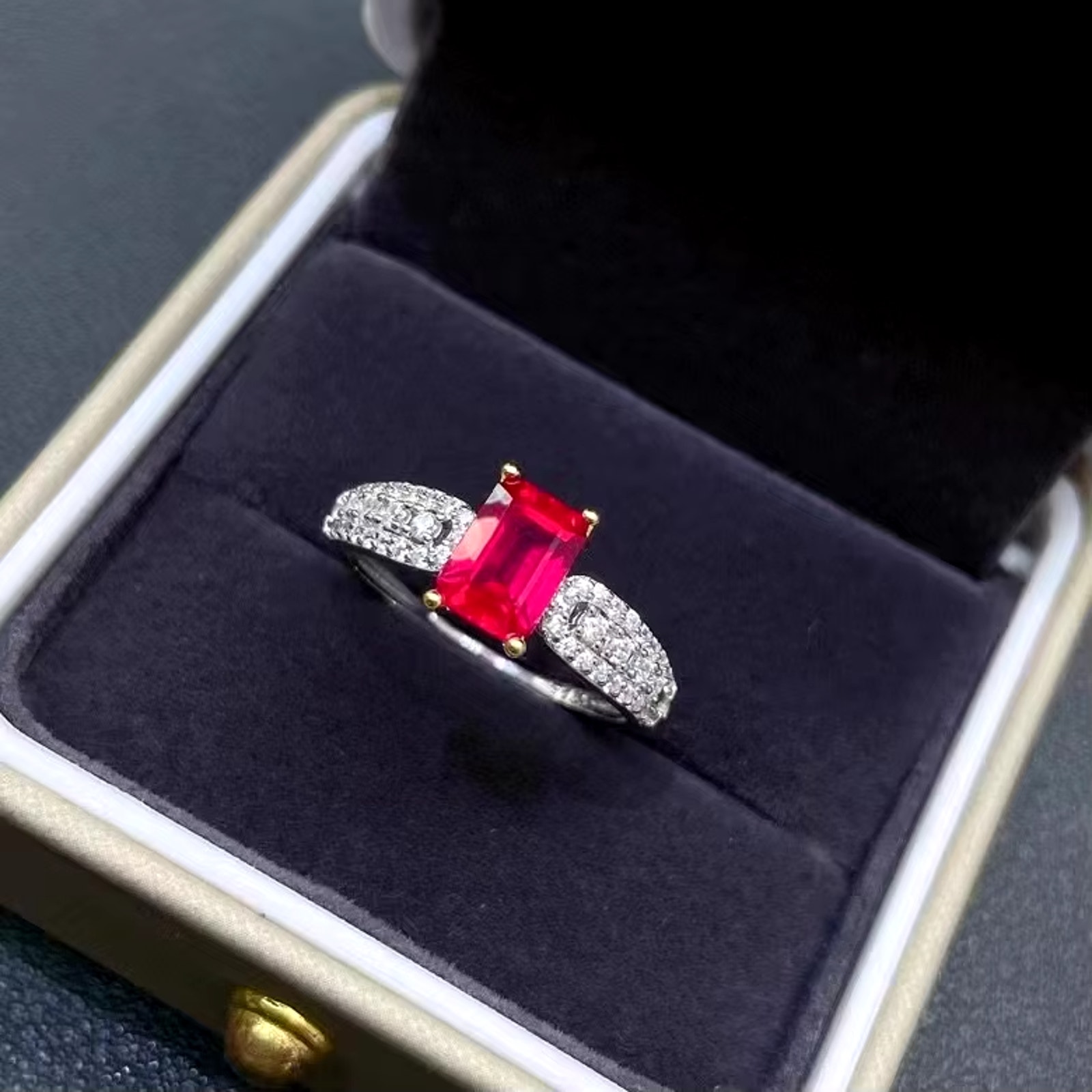 Emerald Cut Ruby Ring, Natural Ruby Gemstone Ring, Women's Ruby Ring 5x7mm