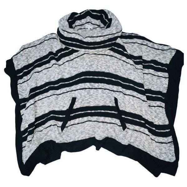 Splendid Gray/Black Striped Cowl Neck Knit Pullover Poncho Sweater | Size XS/S