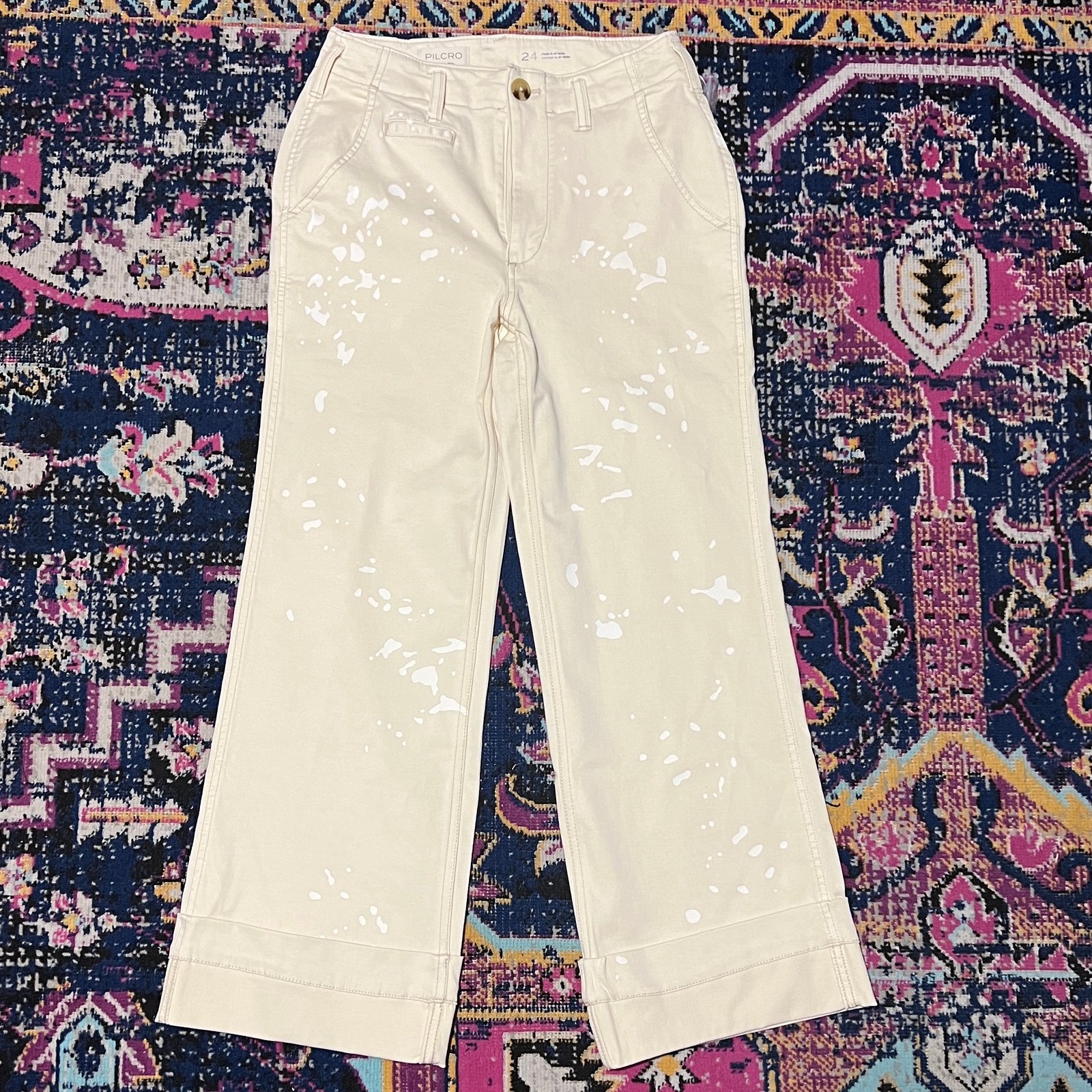 NWT Anthropologie Pilcro The Wanderer Paint Splatter Cargo Pants Size 24 Pants