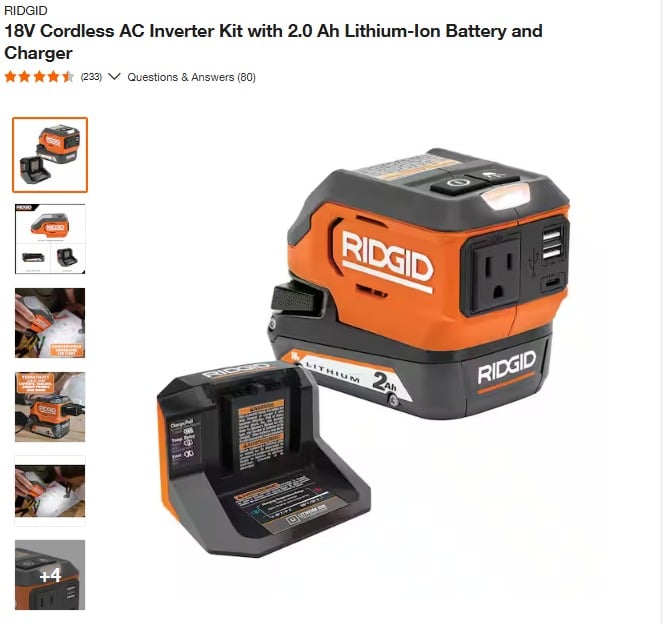 RIDGID Cordless AC Inverter Kit with 2.0 Ah Lithium-Ion Battery and Charger