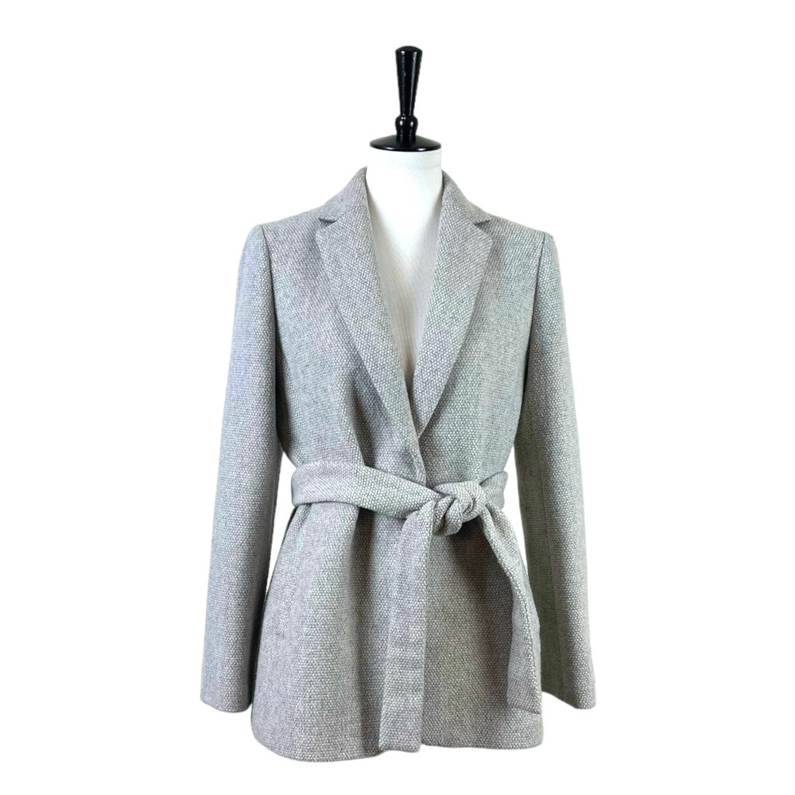 Ann Taylor Coat One Button Belted Notch Lapel Wool Blend Soft Gray Women Size 6