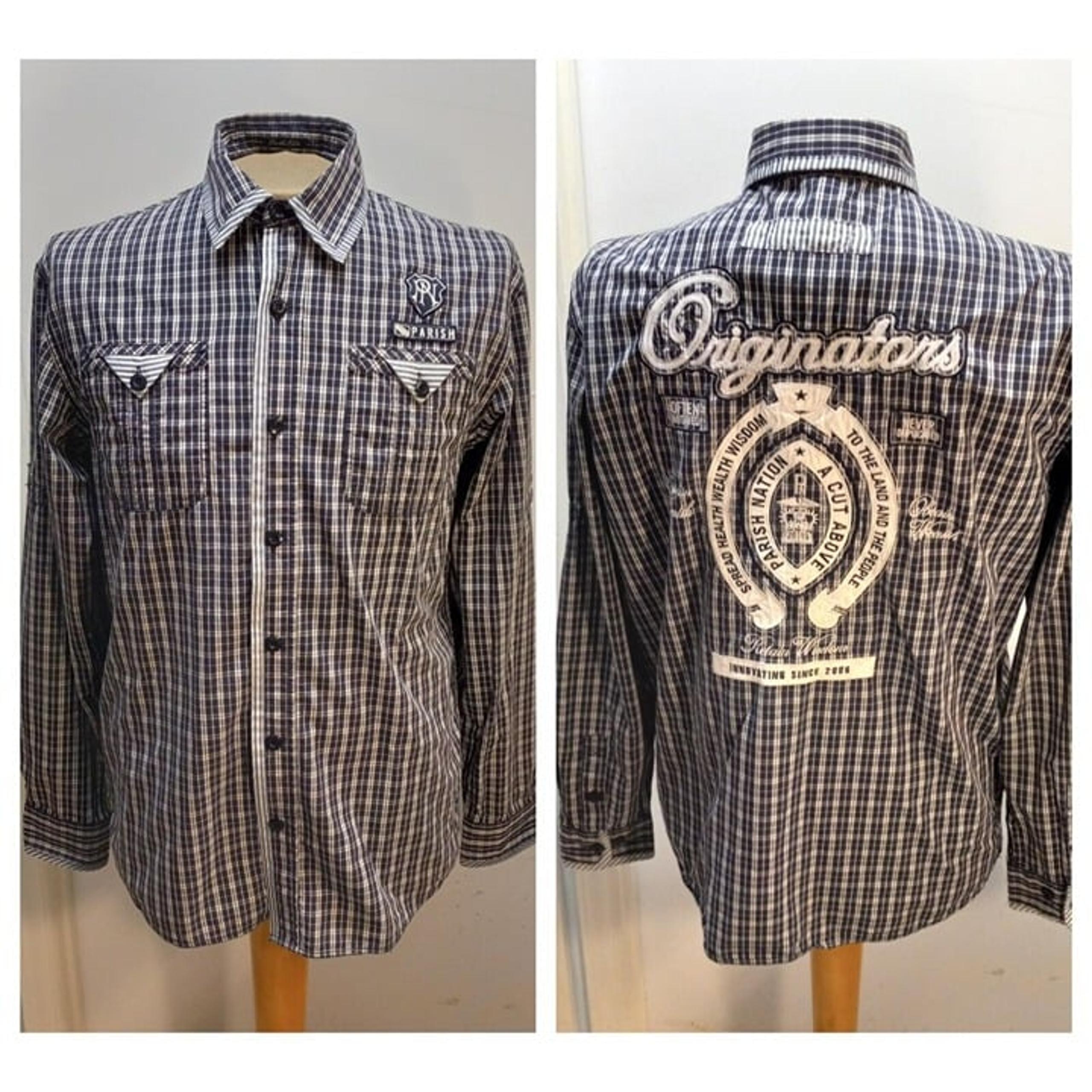 Parish Nation Men's Casual Shirt 16.5/37 L Black & White Embroidered Convertible