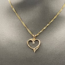 Ladies 10 Karat Yellow Gold Fluted Diamond Heart Pendant