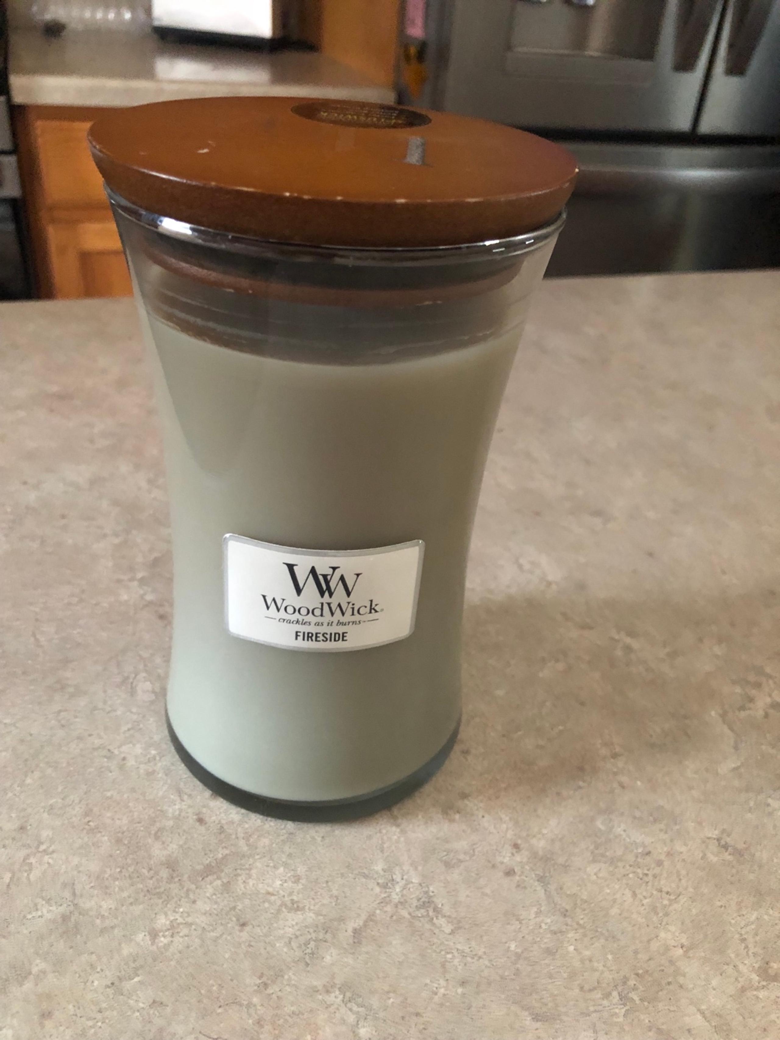 WoodWick Fireside Candle 21.5 oz NEW small ding in candle as shown