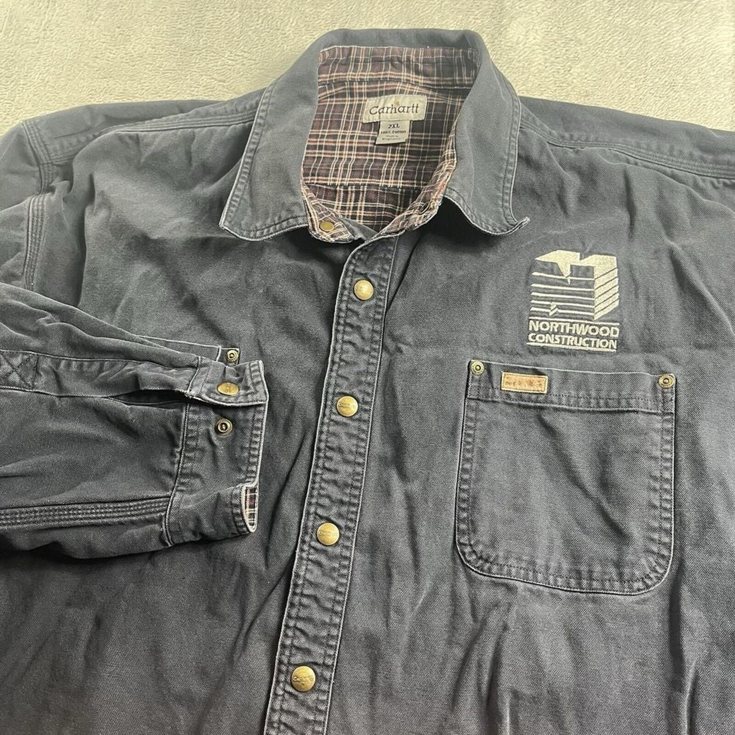Carhartt Jacket Mens 2XL Long Sleeve Plaid Lined Button Down Canvas Work Coat