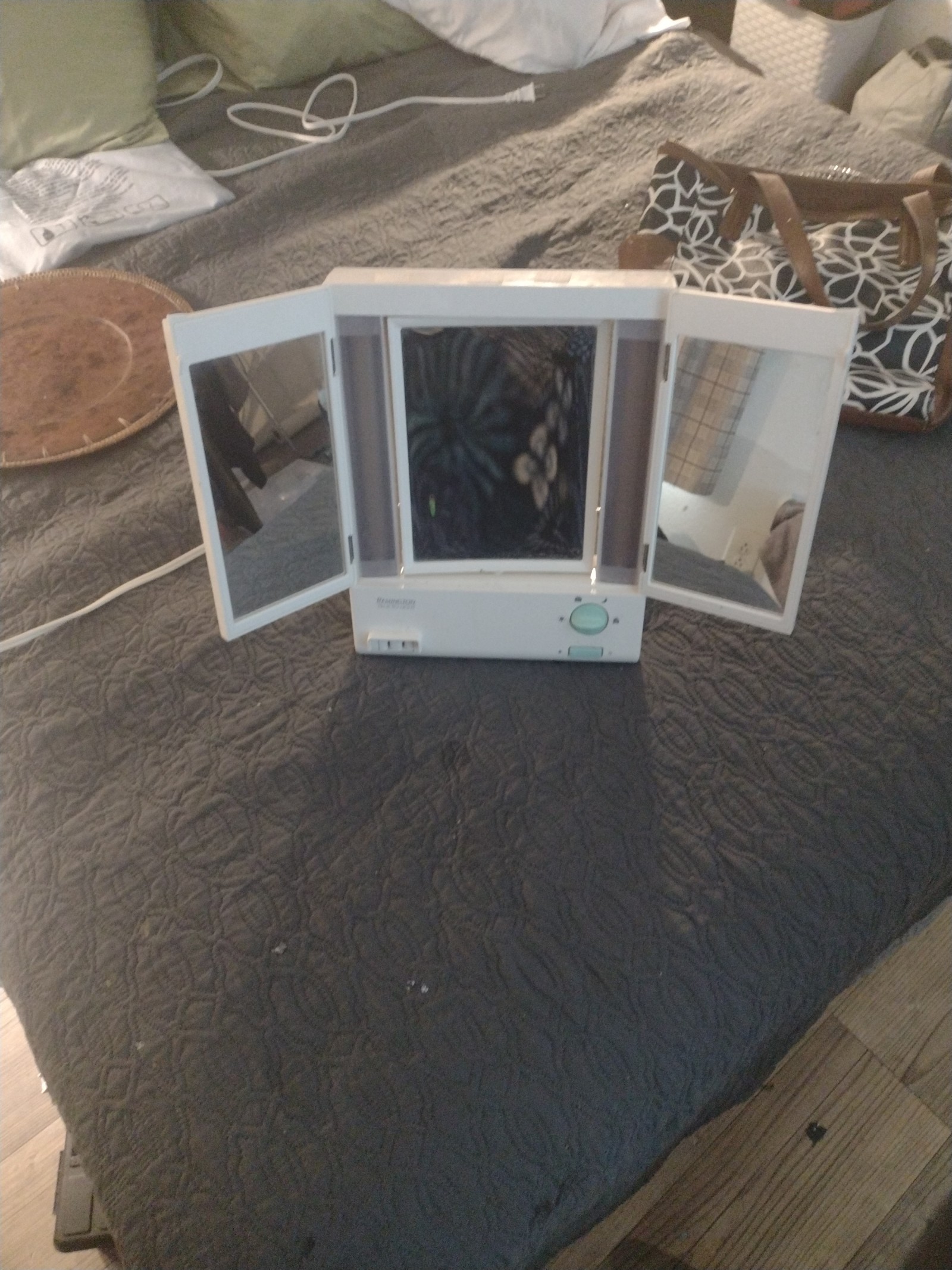 Three way makeup lighted mirror