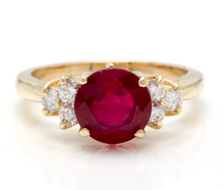14KY Solid Gold Red Ruby & Diamond Ring