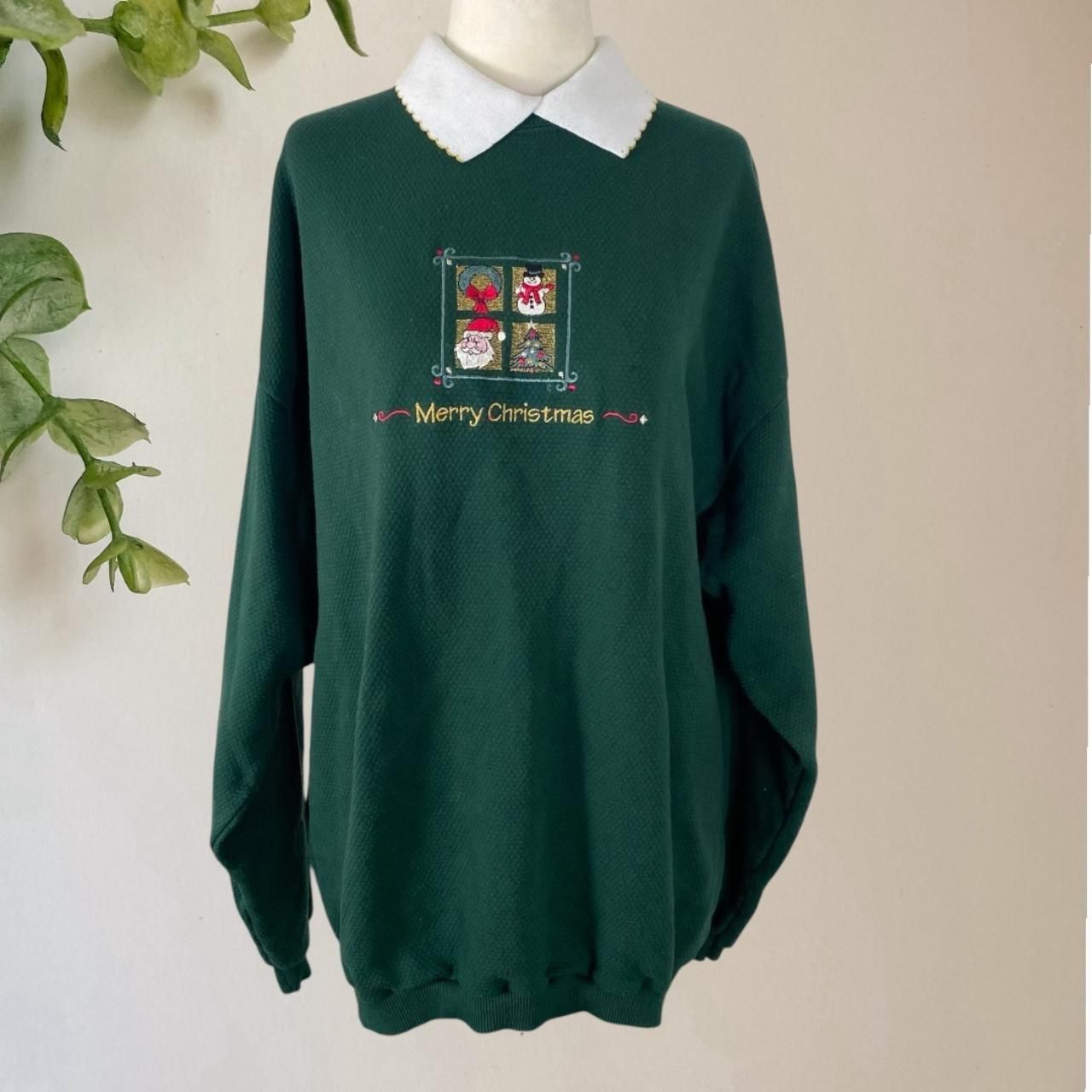 Vintage Plus Size Dark Green Santa Snowman Christmas Holiday Sweater XXL