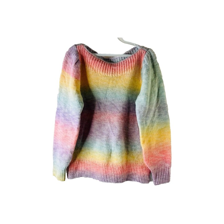 Vintage 90s Womens Small Rainbow Pastel Puff Sleeve Sweater Fairy