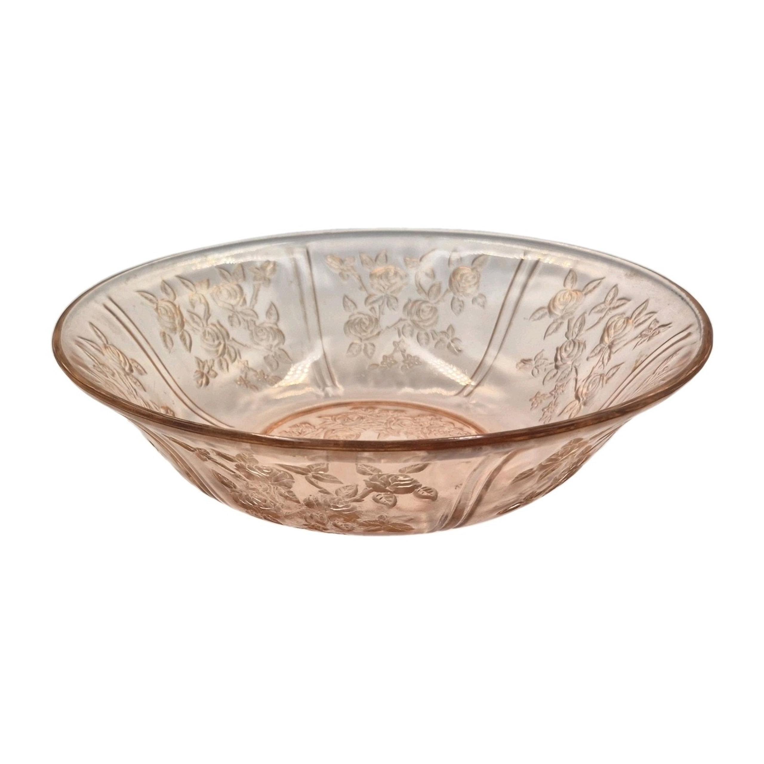 Vintage Federal Glass Sharon Cabbage Rose Pink Depression Serving Bowl 10x3"