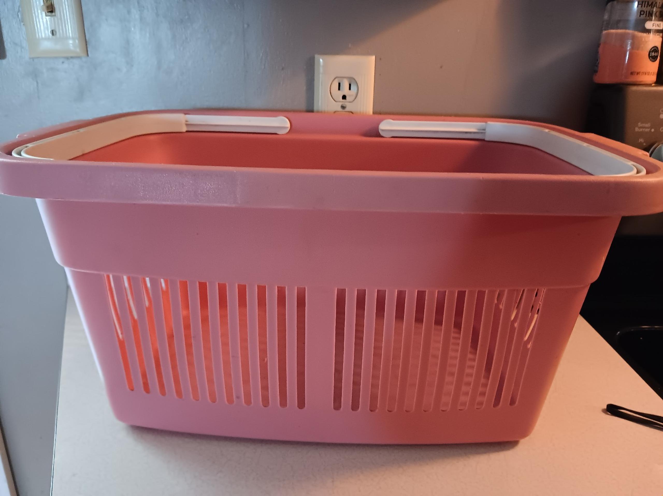 Vintage 80s pink rubbermaid see and store handled basket