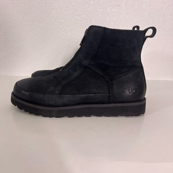 UGG Black Leather Deconstructed Zip Up Boots