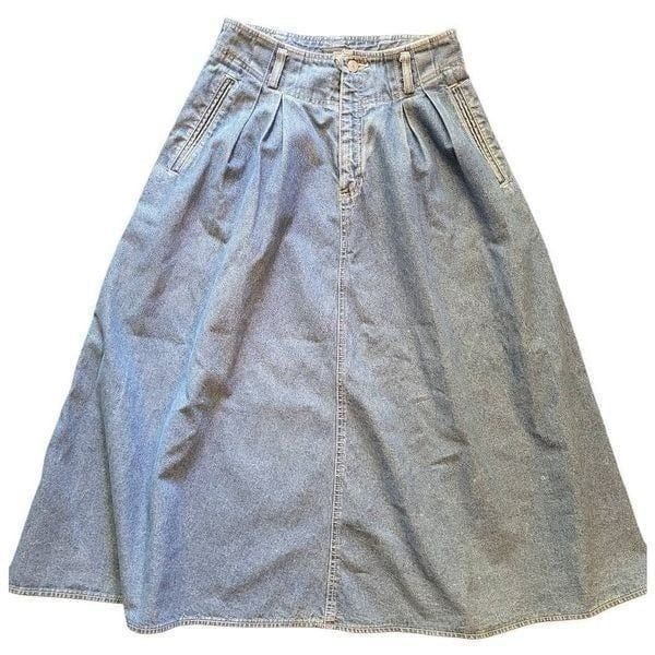 Liz Claiborne Vintage Skirt Women's Small Blue Denim Circle Pleated A Line Midi