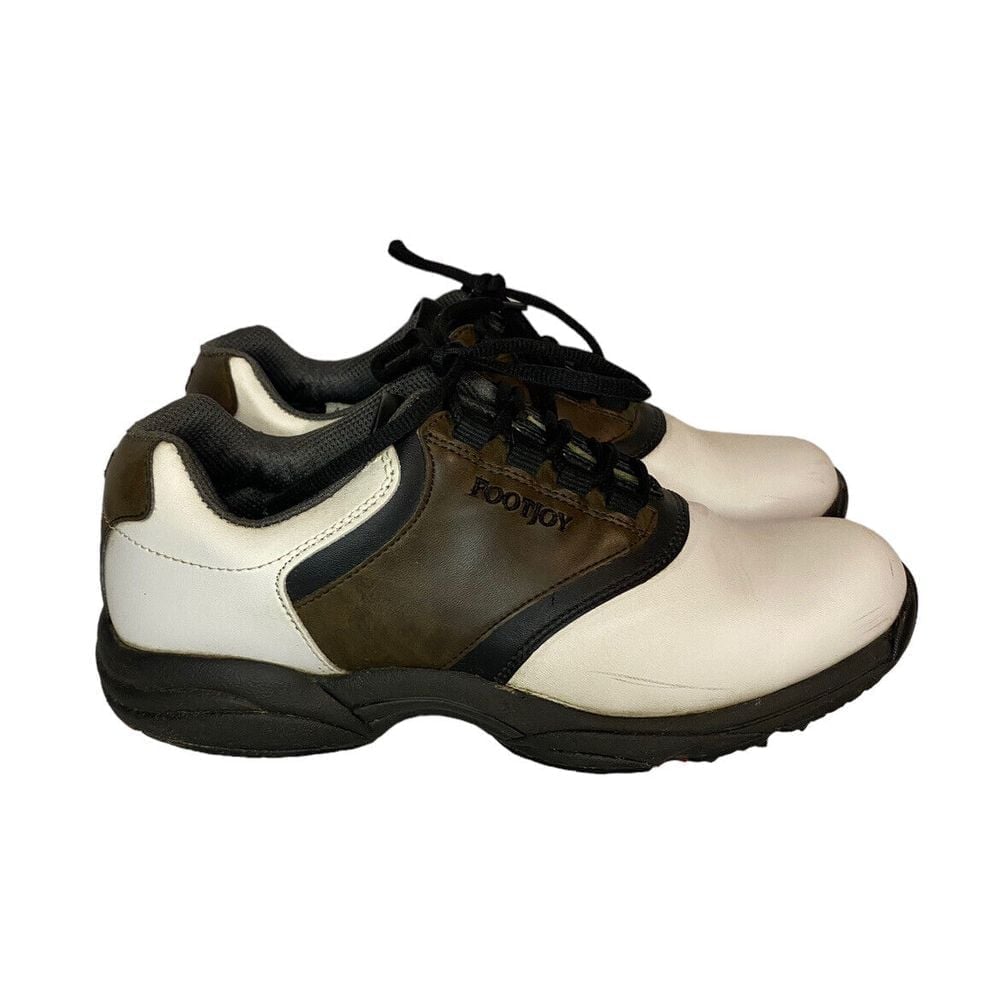 FootJoy GreenJoys Mens Soft Spikes Golf Shoes 45516 White Brown Leather Size 8.5